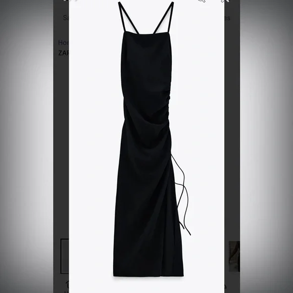 NWT Zara Black Ruched Dress - Picture 5 of 7